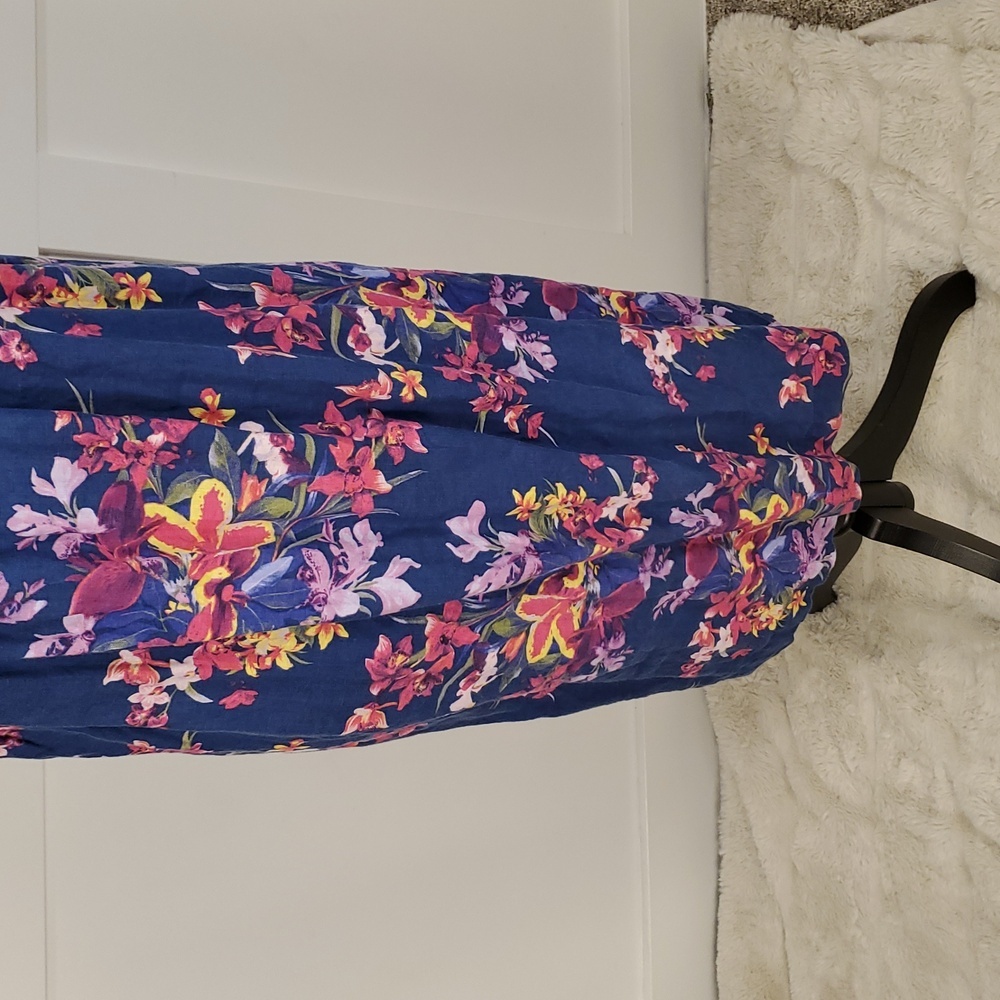 Tommy Bahama Blue Tropical Orchids Floral Linen Dress L - Picture 7 of 14